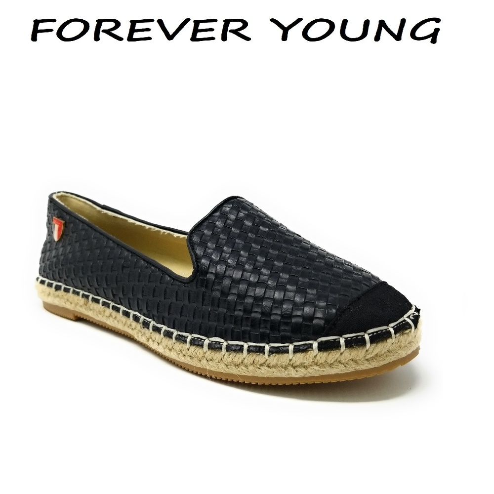 Women Wicker Espadrille Flats, E-2601, Black, Size 8